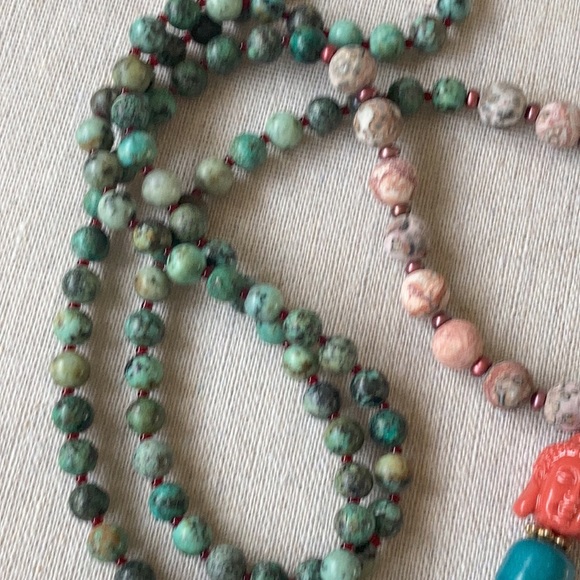 HP⭐️ Boho Laura Hansen Designs Chrysocolla Jasper Mala Necklace Key, Tassel - Picture 4 of 6